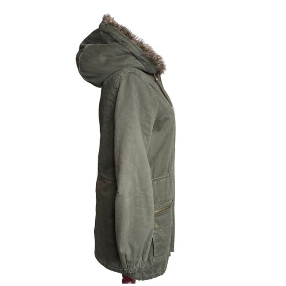 BANANA REPUBLIC Hooded Utility Parka Coat SZ S Army Olive Green Mid Length Twill - Picture 5 of 12